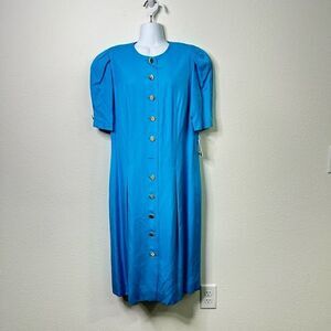 Doncaster Vintage NWT Women’s Blue Silk Blend Short Sleeve Midi Dress Size 12